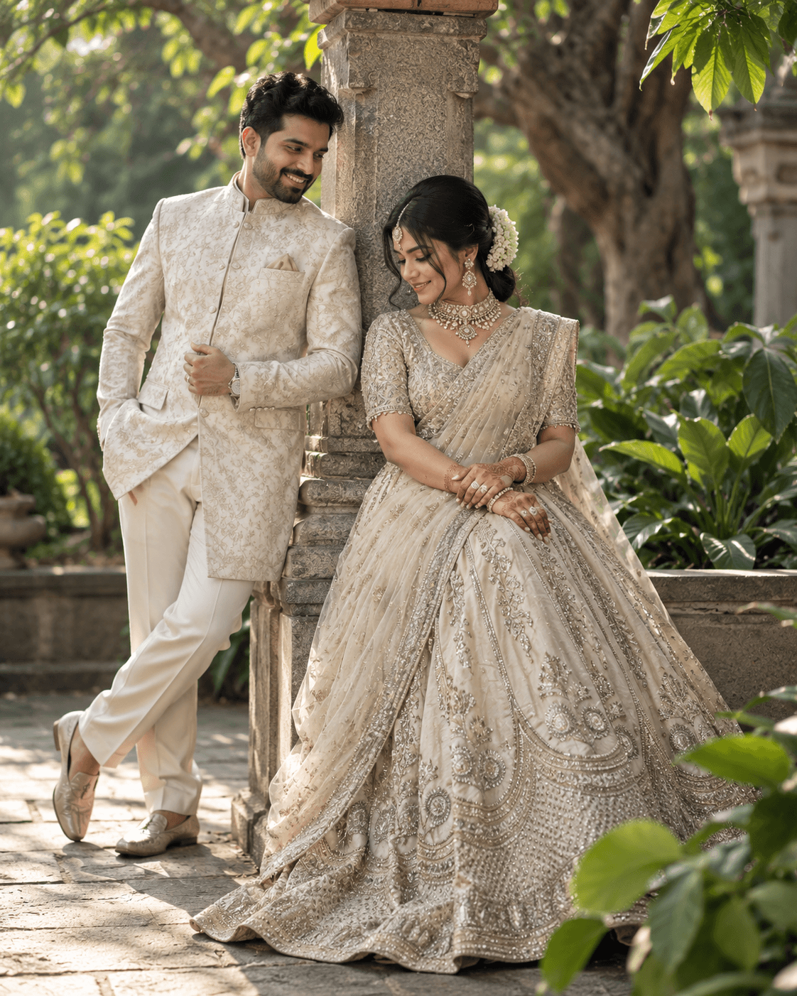 Traditional wedding portrait of the couple